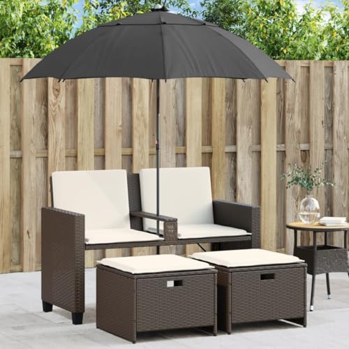 SDWEHO7 Gartensofa 2 Sitzer Lounge Sofa Outdoor Gartenmöbel Terrassensofa Gartenbank Gartenlounge Sofa mit Sonnenschirm und Hocker Braun Poly Rattan SDWEHO7 Gartensofa 2 Sitzer Lounge Sofa Outdoor Gartenmöbel Terrassensofa Gartenbank Gartenlounge Sofa mit Sonnenschirm und Hocker Braun Poly Rattan von SDWEHO7