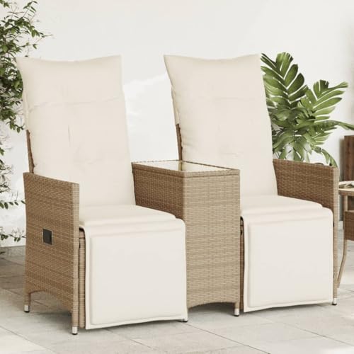 SDWEHO7 Gartensofa 2 Sitzer Lounge Sofa Outdoor Gartenmöbel Terrassensofa Gartenbank Gartenlounge Sofa mit Tisch, Beige Poly Rattan von SDWEHO7