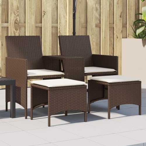 SDWEHO7 Gartensofa 2 Sitzer Lounge Sofa Outdoor Gartenmöbel Terrassensofa Gartenbank Gartenlounge Sofa mit Tisch und Hockern Braun Poly Rattan von SDWEHO7
