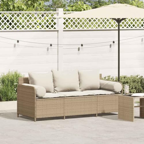 SDWEHO7 Gartensofa 3 Sitzer Lounge Sofa Outdoor Gartenmöbel Terrassensofa Gartenbank Gartenlounge Sofa, Beige Poly Rattan von SDWEHO7