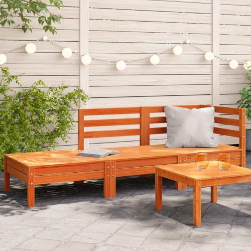 SDWEHO7 Gartensofa 3 Sitzer Lounge Sofa Outdoor Gartenmöbel Terrassensofa Gartenbank Gartenlounge Sofa, Wachsbraun Massivholz Kiefer von SDWEHO7