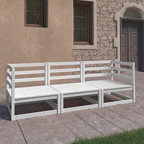 SDWEHO7 Gartensofa 3 Sitzer Lounge Sofa Outdoor Gartenmöbel Terrassensofa Gartenbank Gartenlounge Sofa, Weiß Massivholz Kiefer von SDWEHO7
