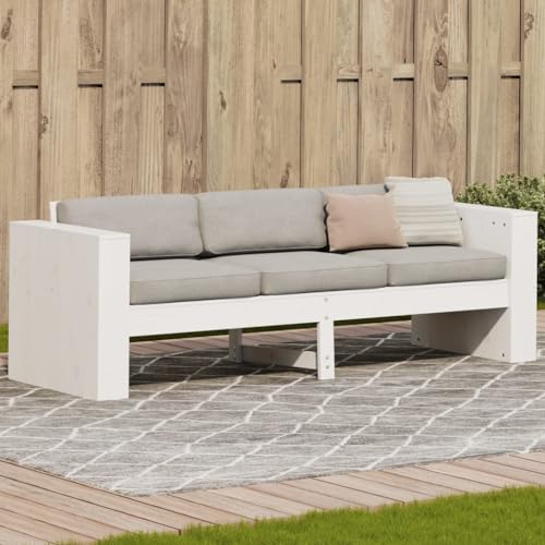 SDWEHO7 Gartensofa 3 Sitzer Lounge Sofa Outdoor Gartenmöbel Terrassensofa Gartenbank Gartenlounge Sofa Weiß 189x60x62 cm Massivholz Kiefer von SDWEHO7