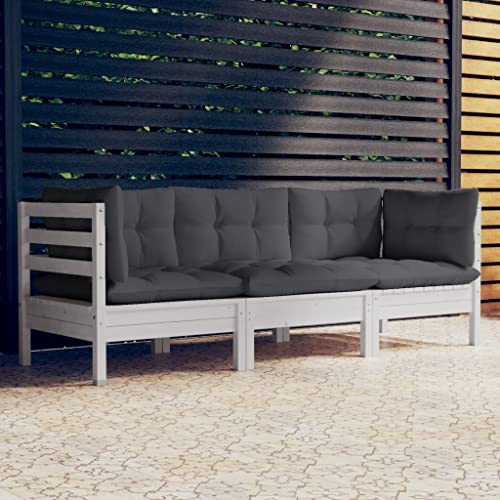 SDWEHO7 Gartensofa 3 Sitzer Lounge Sofa Outdoor Gartenmöbel Terrassensofa Gartenbank Gartenlounge Sofa mit Anthrazit Kissen Massivholz Kiefer von SDWEHO7