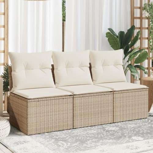 SDWEHO7 Gartensofa 3 Sitzer Lounge Sofa Outdoor Gartenmöbel Terrassensofa Gartenbank Gartenlounge Sofa mit Kissen, Beige Poly Rattan von SDWEHO7