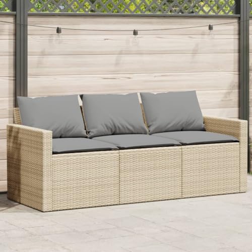 SDWEHO7 Gartensofa 3 Sitzer Lounge Sofa Outdoor Gartenmöbel Terrassensofa Gartenbank Gartenlounge Sofa mit Kissen, Beige Poly Rattan von SDWEHO7