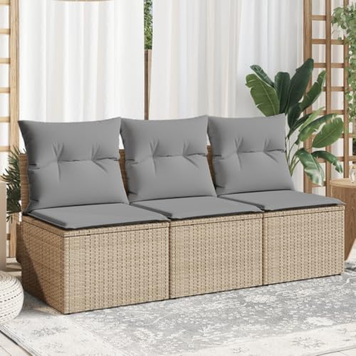 SDWEHO7 Gartensofa 3 Sitzer Lounge Sofa Outdoor Gartenmöbel Terrassensofa Gartenbank Gartenlounge Sofa mit Kissen, Beige Poly Rattan von SDWEHO7