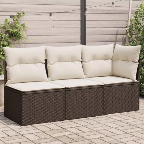 SDWEHO7 Gartensofa 3 Sitzer Lounge Sofa Outdoor Gartenmöbel Terrassensofa Gartenbank Gartenlounge Sofa mit Kissen, Braun Poly Rattan von SDWEHO7