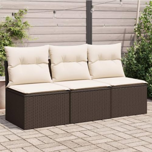 SDWEHO7 Gartensofa 3 Sitzer Lounge Sofa Outdoor Gartenmöbel Terrassensofa Gartenbank Gartenlounge Sofa mit Kissen, Braun Poly Rattan von SDWEHO7