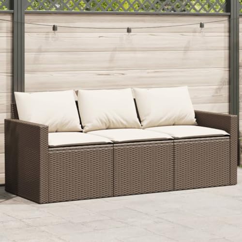 SDWEHO7 Gartensofa 3 Sitzer Lounge Sofa Outdoor Gartenmöbel Terrassensofa Gartenbank Gartenlounge Sofa mit Kissen, Braun Poly Rattan von SDWEHO7