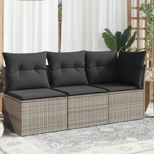 SDWEHO7 Gartensofa 3 Sitzer Lounge Sofa Outdoor Gartenmöbel Terrassensofa Gartenbank Gartenlounge Sofa mit Kissen, Grau Poly Rattan von SDWEHO7