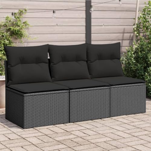 SDWEHO7 Gartensofa 3 Sitzer Lounge Sofa Outdoor Gartenmöbel Terrassensofa Gartenbank Gartenlounge Sofa mit Kissen, Schwarz Poly Rattan von SDWEHO7
