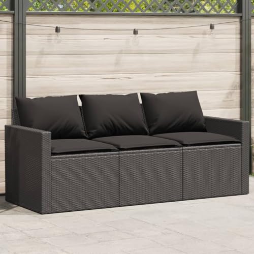 SDWEHO7 Gartensofa 3 Sitzer Lounge Sofa Outdoor Gartenmöbel Terrassensofa Gartenbank Gartenlounge Sofa mit Kissen, Schwarz Poly Rattan von SDWEHO7