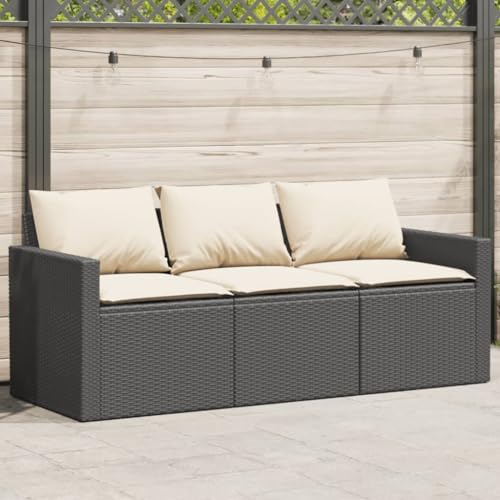 SDWEHO7 Gartensofa 3 Sitzer Lounge Sofa Outdoor Gartenmöbel Terrassensofa Gartenbank Gartenlounge Sofa mit Kissen, Schwarz Poly Rattan SDWEHO7 Gartensofa 3 Sitzer Lounge Sofa Outdoor Gartenmöbel Terrassensofa Gartenbank Gartenlounge Sofa mit Kissen, Schwarz Poly Rattan von SDWEHO7