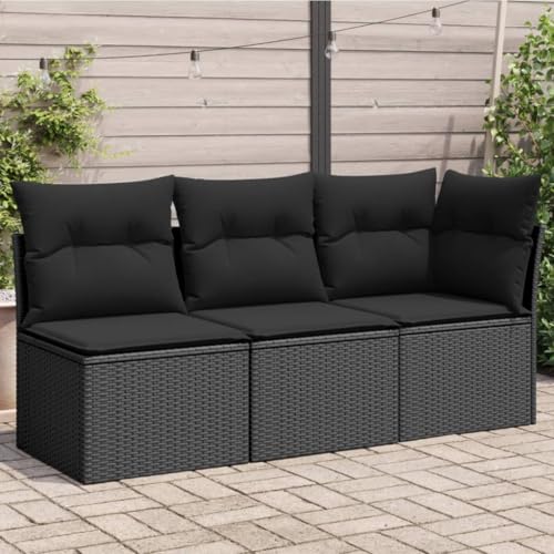 SDWEHO7 Gartensofa 3 Sitzer Lounge Sofa Outdoor Gartenmöbel Terrassensofa Gartenbank Gartenlounge Sofa mit Kissen, Schwarz Poly Rattan von SDWEHO7