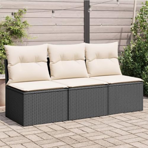 SDWEHO7 Gartensofa 3 Sitzer Lounge Sofa Outdoor Gartenmöbel Terrassensofa Gartenbank Gartenlounge Sofa mit Kissen, Schwarz Poly Rattan SDWEHO7 Gartensofa 3 Sitzer Lounge Sofa Outdoor Gartenmöbel Terrassensofa Gartenbank Gartenlounge Sofa mit Kissen, Schwarz Poly Rattan von SDWEHO7