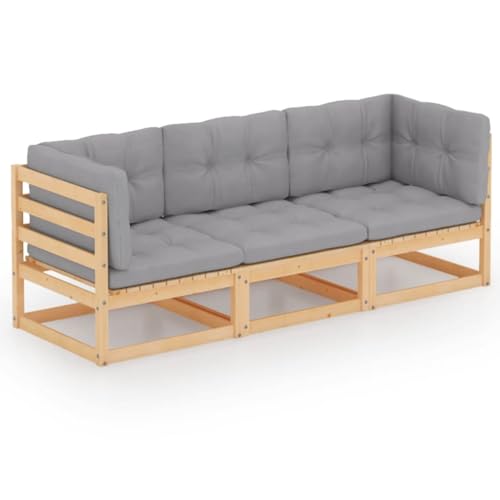 SDWEHO7 Gartensofa 3 Sitzer Lounge Sofa Outdoor Gartenmöbel Terrassensofa Gartenbank Gartenlounge Sofa mit Kissen Kiefer Massivholz von SDWEHO7