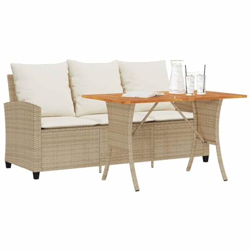 SDWEHO7 Gartensofa 3 Sitzer Lounge Sofa Outdoor Gartenmöbel Terrassensofa Gartenbank Gartenlounge Sofa mit Kissen & Tisch, Beige Poly Rattan von SDWEHO7