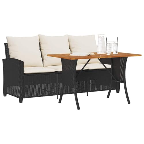 SDWEHO7 Gartensofa 3 Sitzer Lounge Sofa Outdoor Gartenmöbel Terrassensofa Gartenbank Gartenlounge Sofa mit Kissen & Tisch, Schwarz Poly Rattan von SDWEHO7