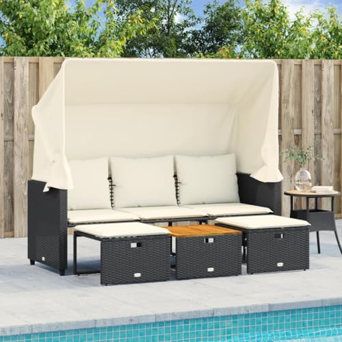 SDWEHO7 Gartensofa 3 Sitzer Lounge Sofa Outdoor Gartenmöbel Terrassensofa Gartenbank Gartenlounge Sofa mit Tisch, Dach und Hockern, Schwarz Poly-Rattan SDWEHO7 Gartensofa 3 Sitzer Lounge Sofa Outdoor Gartenmöbel Terrassensofa Gartenbank Gartenlounge Sofa mit Tisch, Dach und Hockern, Schwarz Poly-Rattan von SDWEHO7
