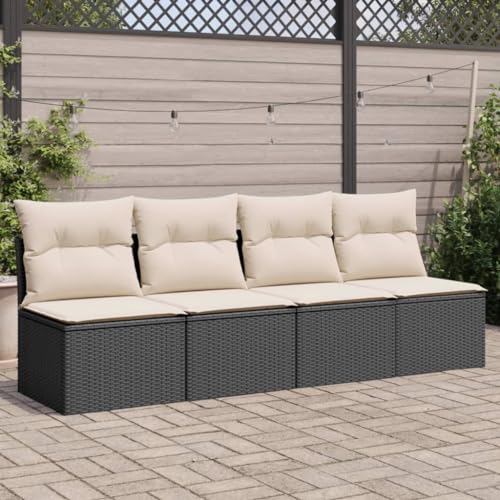 SDWEHO7 Gartensofa 4 Sitzer Lounge Sofa Outdoor Gartenmöbel Terrassensofa Gartenbank Gartenlounge Sofa mit Kissen, Schwarz Poly Rattan SDWEHO7 Gartensofa 4 Sitzer Lounge Sofa Outdoor Gartenmöbel Terrassensofa Gartenbank Gartenlounge Sofa mit Kissen, Schwarz Poly Rattan von SDWEHO7
