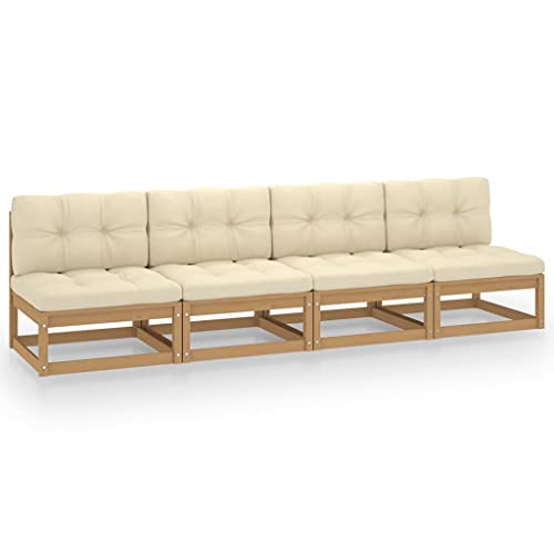 SDWEHO7 Gartensofa 4 Sitzer Lounge Sofa Outdoor Sitzgruppe Terrassensofa Gartenlounge Sofa Gartenmöbel mit Kissen, 70 x 70 x 67 cm Kiefer Massivholz von SDWEHO7