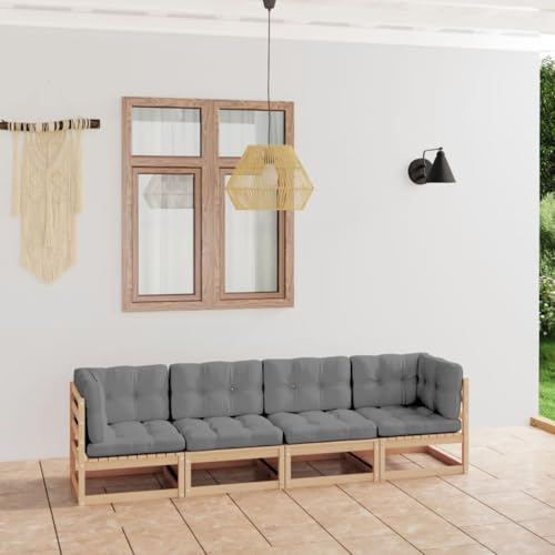 SDWEHO7 Gartensofa 4 Sitzer Lounge Sofa Outdoor Sitzgruppe Terrassensofa Gartenlounge Sofa Gartenmöbel mit Kissen, 70 x 70 x 67 cm Kiefer Massivholz von SDWEHO7
