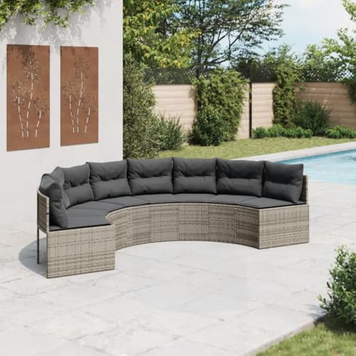 SDWEHO7 Gartensofa Halbrund Lounge Sofa Outdoor Sitzgruppe mit Kissen, Gartenlounge Sitzgarnitur Gartenmöbel für Terrasse Balkon, Grau Poly Rattan von SDWEHO7