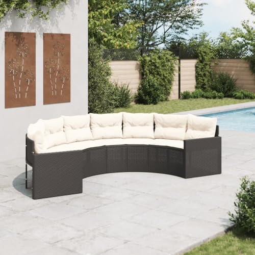 SDWEHO7 Gartensofa Halbrund Lounge Sofa Outdoor Sitzgruppe mit Kissen, Gartenlounge Sitzgarnitur Gartenmöbel für Terrasse Balkon, Schwarz Poly-Rattan SDWEHO7 Gartensofa Halbrund Lounge Sofa Outdoor Sitzgruppe mit Kissen, Gartenlounge Sitzgarnitur Gartenmöbel für Terrasse Balkon, Schwarz Poly-Rattan von SDWEHO7