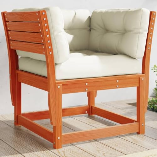 SDWEHO7 Gartensofa Lounge Sofa Outdoor Gartenmöbel Einzelsofa Gartenstuhl Terrassensofa Gartenlounge Sofa mit Armlehnen und Kissen, Braun Massivholz Kiefer von SDWEHO7