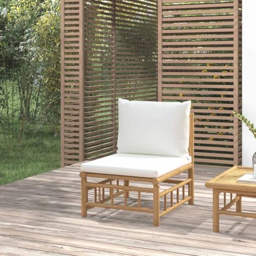 SDWEHO7 Gartensofa Lounge Sofa Outdoor Gartenmöbel Einzelsofa Mittelsofa Gartenstuhl Terrassensofa Gartenlounge Sofa mit Kissen Bambus von SDWEHO7