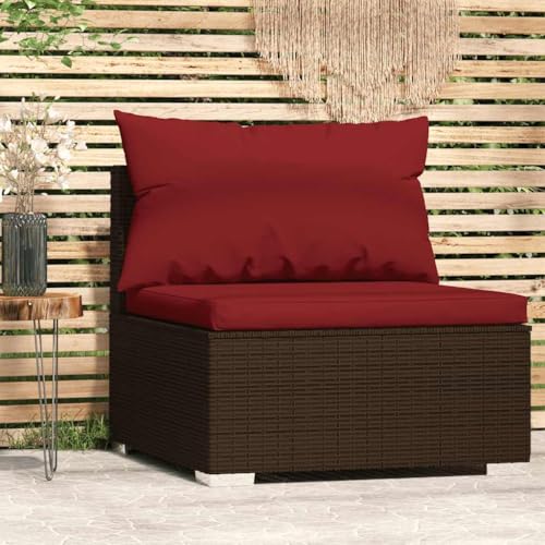 SDWEHO7 Gartensofa Lounge Sofa Outdoor Gartenmöbel Einzelsofa Mittelsofa Gartenstuhl Terrassensofa Gartenlounge Sofa mit Kissen Braun Poly Rattan von SDWEHO7