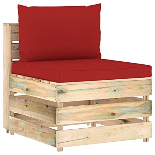 SDWEHO7 Gartensofa Lounge Sofa Outdoor Gartenmöbel Einzelsofa Mittelsofa Gartenstuhl Terrassensofa Gartenlounge Sofa mit Kissen Grün Imprägniertes Holz von SDWEHO7
