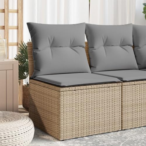 SDWEHO7 Gartensofa Lounge Sofa Outdoor Gartenmöbel ohne Armlehnen Gartenstuhl Terrassensofa Gartenlounge Sofa mit Kissen, Beige Poly Rattan von SDWEHO7