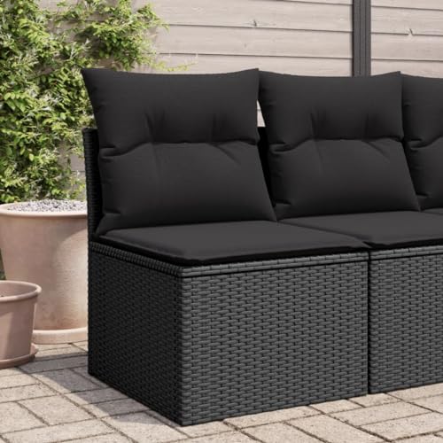 SDWEHO7 Gartensofa Lounge Sofa Outdoor Gartenmöbel ohne Armlehnen Gartenstuhl Terrassensofa Gartenlounge Sofa mit Kissen, Schwarz Poly Rattan von SDWEHO7
