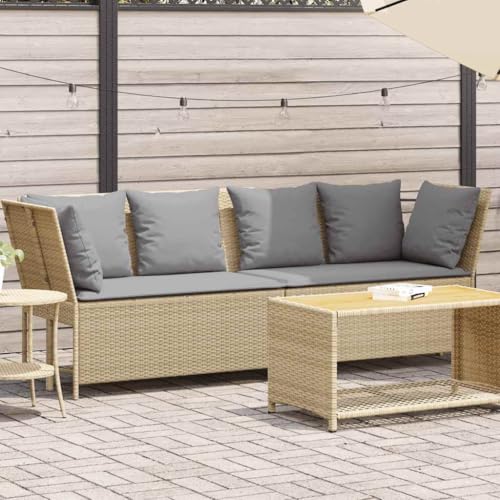 SDWEHO7 Gartensofa Lounge Sofa Outdoor Sitzgruppe mit Kissen, Gartenlounge Sitzgarnitur Gartenbank Gartenmöbel für Terrasse Balkon, Beige Poly Rattan von SDWEHO7