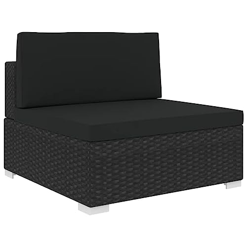 SDWEHO7 Gartensofa Lounge Sofa mit Auflagen, Outdoor Gartenmöbel Einzelsofa Mittelsofa Gartenstuhl Terrassensofa Gartenlounge Sofa, Poly Rattan Schwarz von SDWEHO7