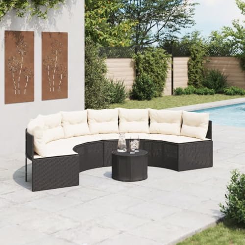 SDWEHO7 Gartensofa Poly Rattan Lounge Sofa Outdoor Sitzgruppe mit Tisch und Kissen, Gartenlounge Sitzgarnitur Gartenmöbel für Terrasse, Balkon, Halbrund Schwarz SDWEHO7 Gartensofa Poly Rattan Lounge Sofa Outdoor Sitzgruppe mit Tisch und Kissen, Gartenlounge Sitzgarnitur Gartenmöbel für Terrasse, Balkon, Halbrund Schwarz von SDWEHO7