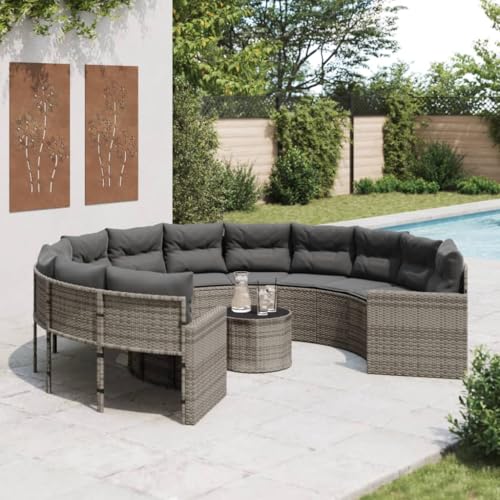SDWEHO7 Gartensofa Poly Rattan Lounge Sofa Outdoor Sitzgruppe mit Tisch und Kissen, Gartenlounge Sitzgarnitur Gartenmöbel für Terrasse, Balkon, Rund Grau SDWEHO7 Gartensofa Poly Rattan Lounge Sofa Outdoor Sitzgruppe mit Tisch und Kissen, Gartenlounge Sitzgarnitur Gartenmöbel für Terrasse, Balkon, Rund Grau von SDWEHO7