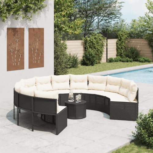 SDWEHO7 Gartensofa Poly Rattan Lounge Sofa Outdoor Sitzgruppe mit Tisch und Kissen, Gartenlounge Sitzgarnitur Gartenmöbel für Terrasse, Balkon, Rund Schwarz SDWEHO7 Gartensofa Poly Rattan Lounge Sofa Outdoor Sitzgruppe mit Tisch und Kissen, Gartenlounge Sitzgarnitur Gartenmöbel für Terrasse, Balkon, Rund Schwarz von SDWEHO7
