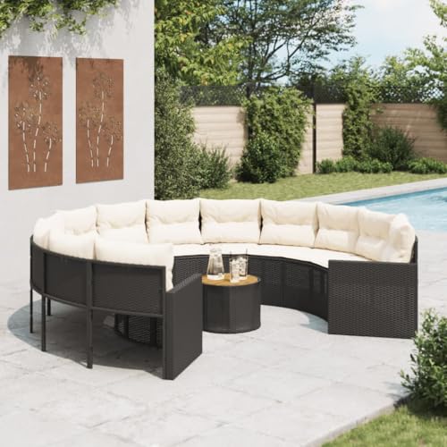 SDWEHO7 Gartensofa Poly Rattan Lounge Sofa Outdoor Sitzgruppe mit Tisch und Kissen, Gartenlounge Sitzgarnitur Gartenmöbel für Terrasse, Balkon, Rund Schwarz SDWEHO7 Gartensofa Poly Rattan Lounge Sofa Outdoor Sitzgruppe mit Tisch und Kissen, Gartenlounge Sitzgarnitur Gartenmöbel für Terrasse, Balkon, Rund Schwarz von SDWEHO7