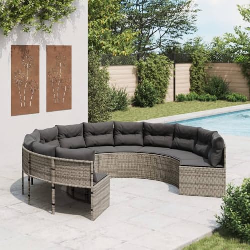 SDWEHO7 Gartensofa Rund Lounge Sofa Outdoor Sitzgruppe mit Kissen, Gartenlounge Sitzgarnitur Gartenmöbel für Terrasse Balkon, Grau Poly Rattan von SDWEHO7