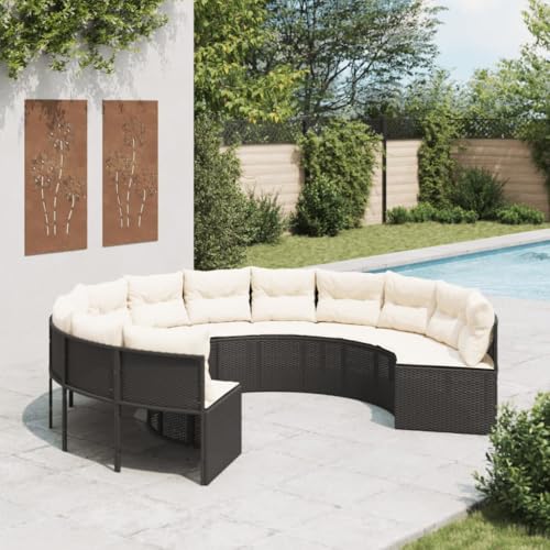 SDWEHO7 Gartensofa Rund Lounge Sofa Outdoor Sitzgruppe mit Kissen, Gartenlounge Sitzgarnitur Gartenmöbel für Terrasse Balkon, Schwarz Poly-Rattan SDWEHO7 Gartensofa Rund Lounge Sofa Outdoor Sitzgruppe mit Kissen, Gartenlounge Sitzgarnitur Gartenmöbel für Terrasse Balkon, Schwarz Poly-Rattan von SDWEHO7