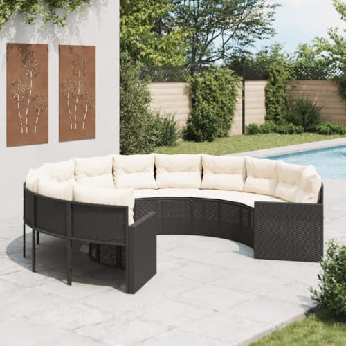 SDWEHO7 Gartensofa Rund Lounge Sofa Outdoor Sitzgruppe mit Kissen, Gartenlounge Sitzgarnitur Gartenmöbel für Terrasse Balkon, Schwarz Poly-Rattan SDWEHO7 Gartensofa Rund Lounge Sofa Outdoor Sitzgruppe mit Kissen, Gartenlounge Sitzgarnitur Gartenmöbel für Terrasse Balkon, Schwarz Poly-Rattan von SDWEHO7