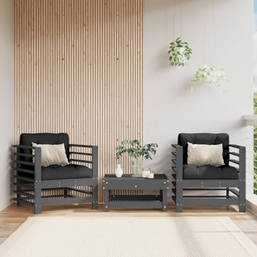 SDWEHO7 Gartenstühle 2er Set Outdoor Stuhl Gartenstuhl Esszimmerstuhl Balkon Terrasse Bistrostuhl, Grau Massivholz Kiefer von SDWEHO7