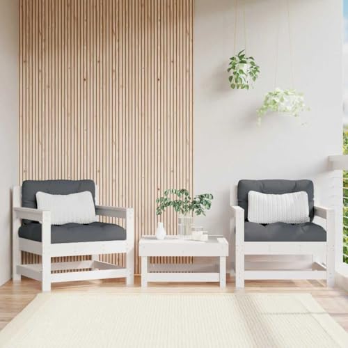 SDWEHO7 Gartenstühle 2er Set Outdoor Stuhl mit Kissen, Gartenstuhl Esszimmerstuhl Balkon Terrasse Bistrostuhl, Weiß Massivholz Kiefer von SDWEHO7