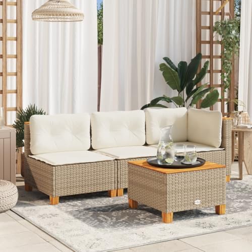 SDWEHO7 Gartentisch Balkontisch Wetterfest Outdoor Garten Terrasse Esstisch Beige 55x55x36 cm Poly Rattan Akazienholz von SDWEHO7
