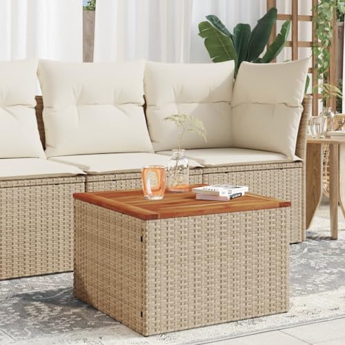 SDWEHO7 Gartentisch Balkontisch Wetterfest Outdoor Garten Terrasse Esstisch Beige 55x55x37 cm Poly Rattan und Akazienholz von SDWEHO7