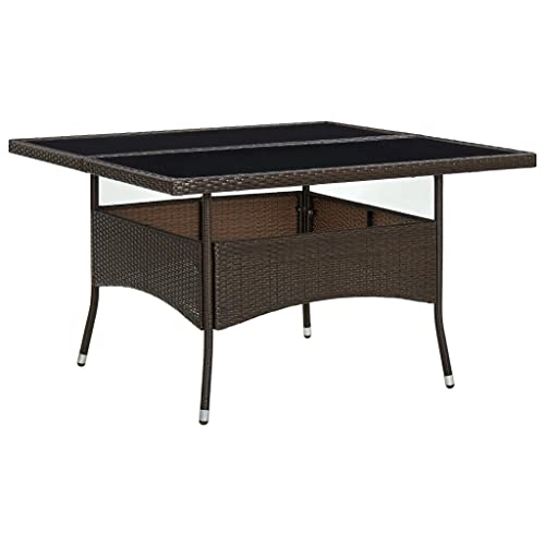 SDWEHO7 Gartentisch Balkontisch Wetterfest Outdoor Garten Terrasse Esstisch Braun Poly Rattan und Glas von SDWEHO7