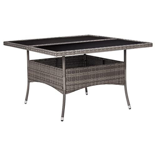 SDWEHO7 Gartentisch Balkontisch Wetterfest Outdoor Garten Terrasse Esstisch Grau Poly Rattan und Glas von SDWEHO7